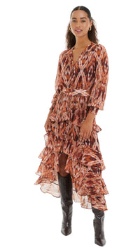 Allison New York Gemini Maxi Dress in Terracotta Ikat Print