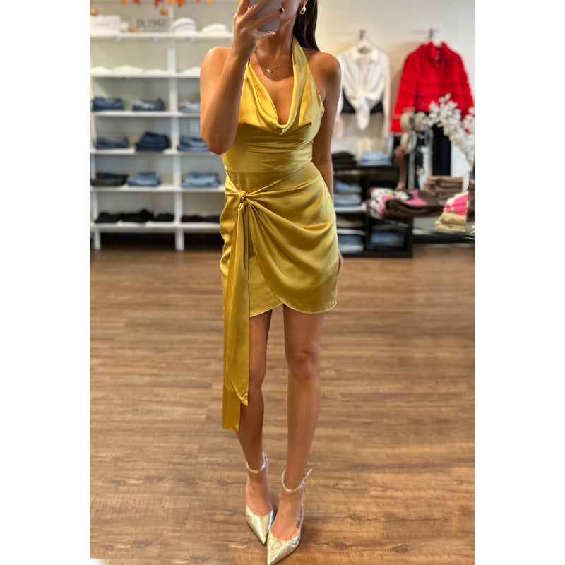 Amanda Uprichard Martine Cowl Halter Wrap Mini Dress in Tunisia