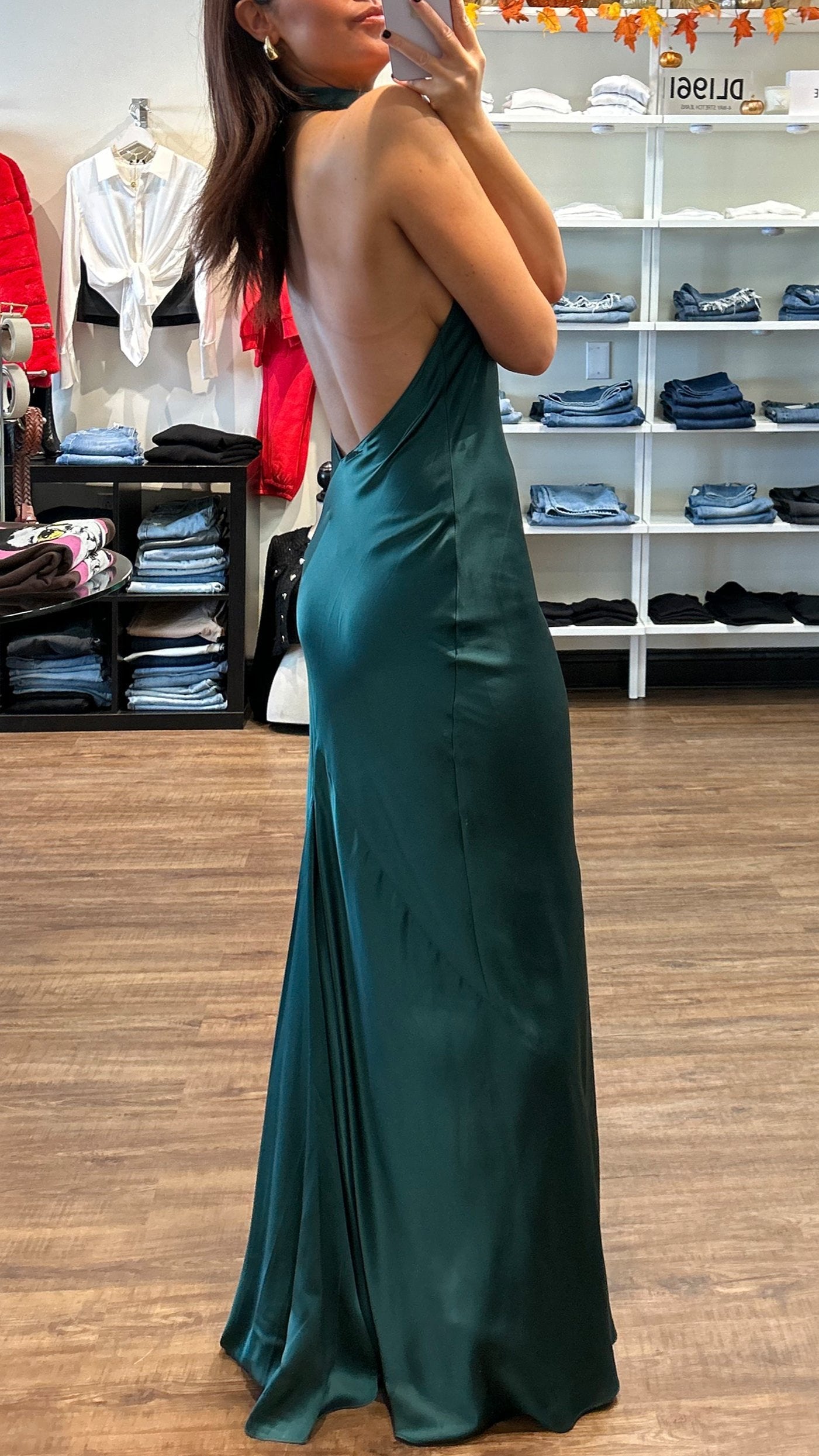 Amanda Uprichard Rainier Cowl Halter Gown in Conifer Suite 201 Amanda Uprichard Rainier Cowl Halter Gown in Conifer Suite 201