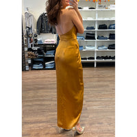 Amanda Uprichard Martine Cowl Halter Wrap Gown in Antique Bronze