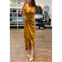 Amanda Uprichard Martine Cowl Halter Wrap Gown in Antique Bronze