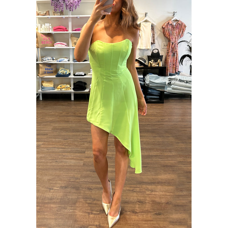 Amanda Uprichard Muse Strapless Asymmetrical Hem Dress in Limeade