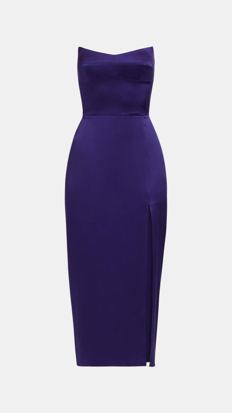 Amanda Uprichard Ivy Strapless Midi Dress in Blueberry