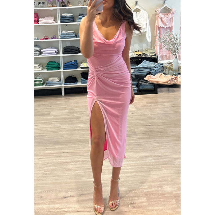 Amanda Uprichard Aliana Mesh Midi Dress in Light Hot Pink/Hot Pink