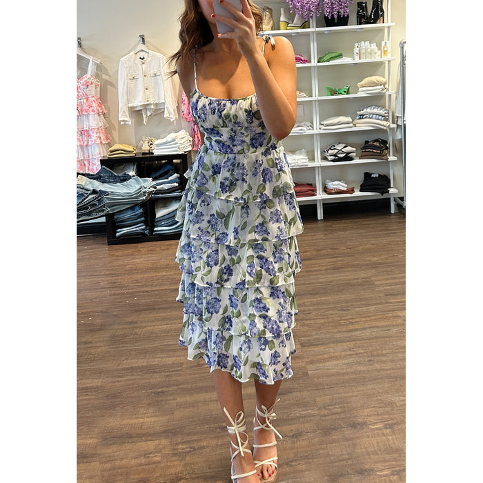 Amanda Uprichard Adelina Tiered Midi Dress in Margate Floral