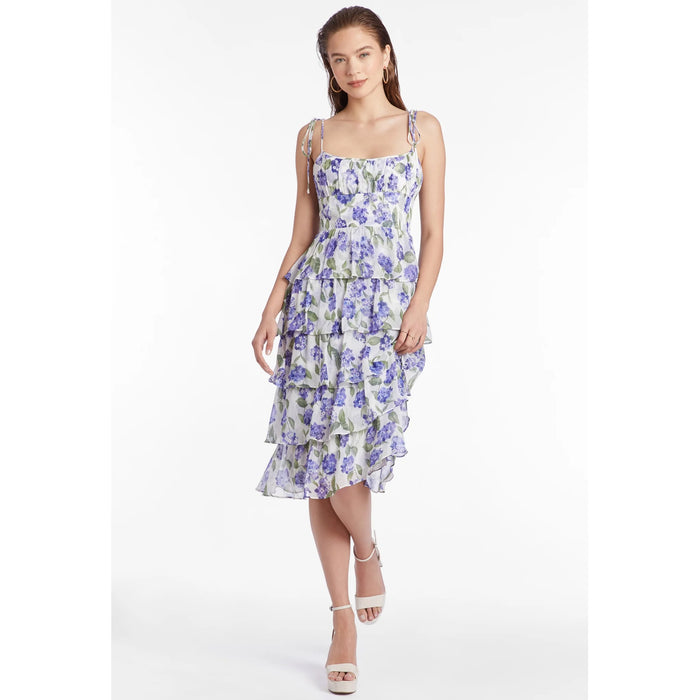 Amanda Uprichard Adelina Tiered Midi Dress in Margate Floral