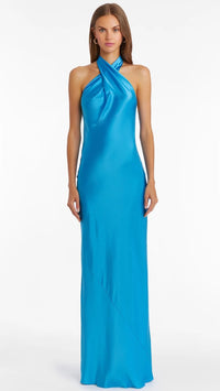 Amanda Uprichard Jade Halter Gown in Blue Jay