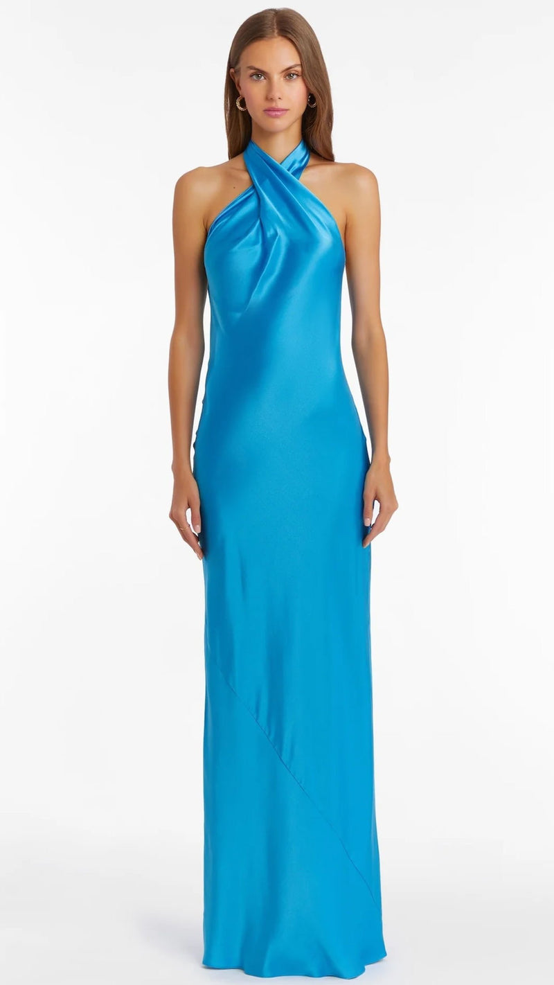 Amanda Uprichard Jade Halter Gown in Blue Jay