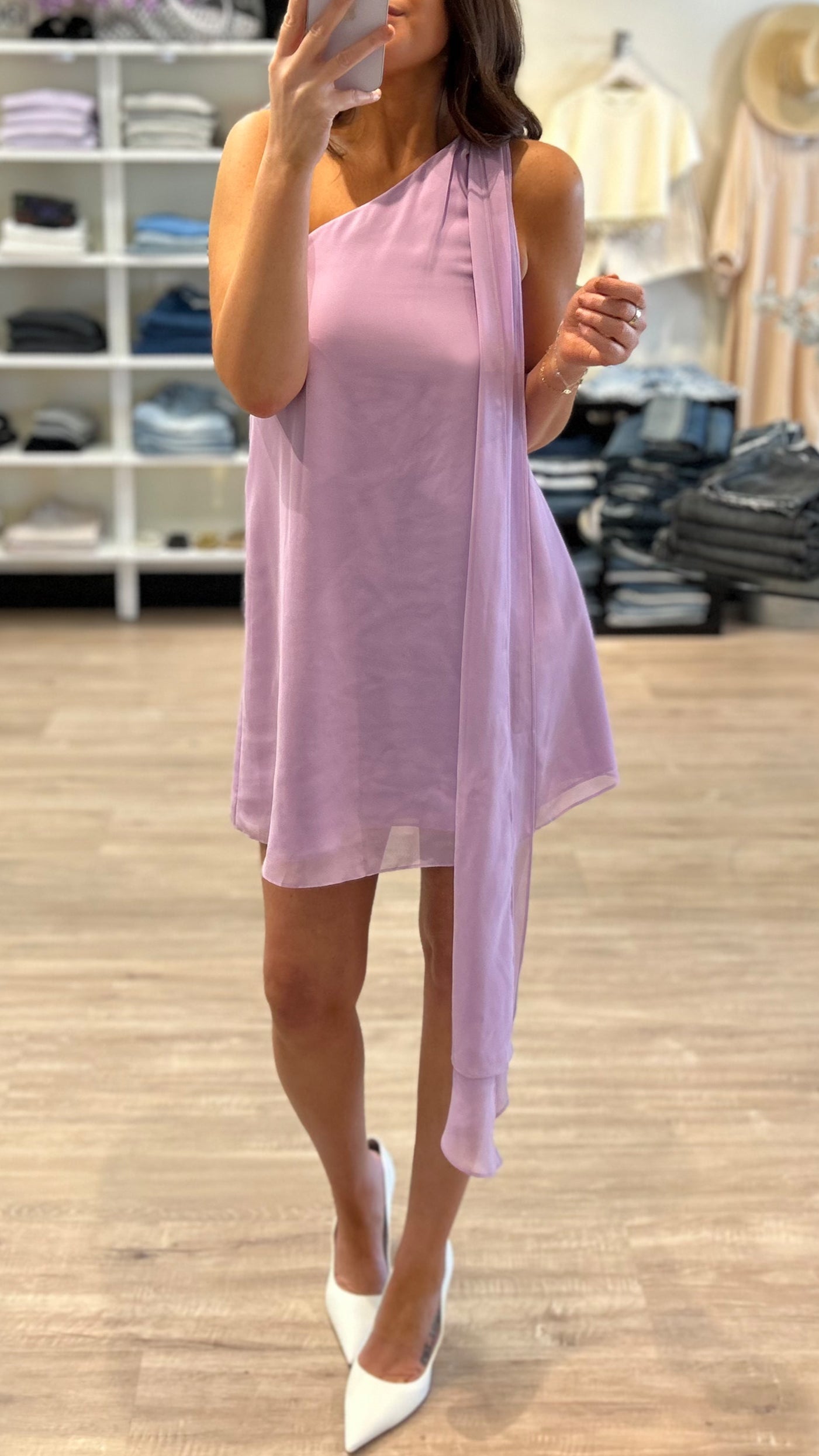 Amanda Uprichard Elisa One Shoulder Mini Dress in Electric Lilac – Suite 201