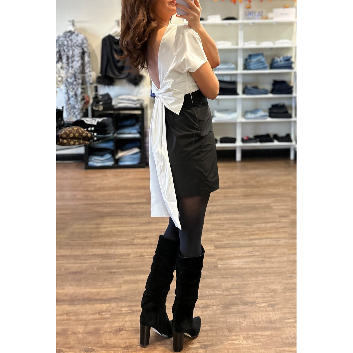 Amanda Uprichard Kariselle Bow Mini Dress in Black/White