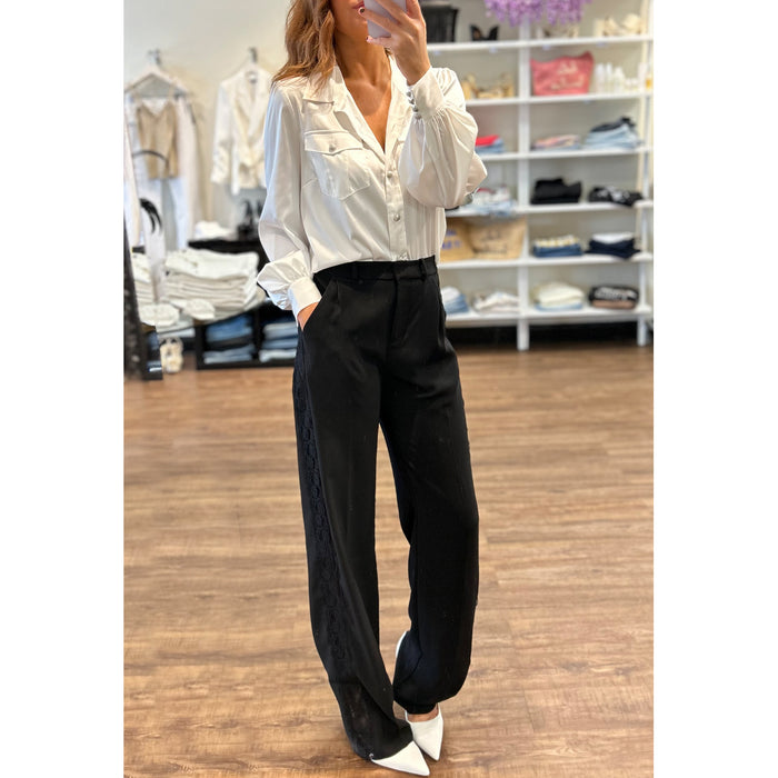 Amanda Uprichard Wallace Lace Tuxedo Stripe Pant in Black