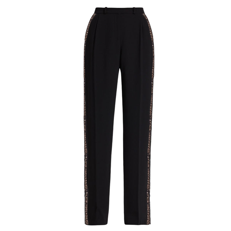 Amanda Uprichard Wallace Lace Tuxedo Stripe Pant in Black