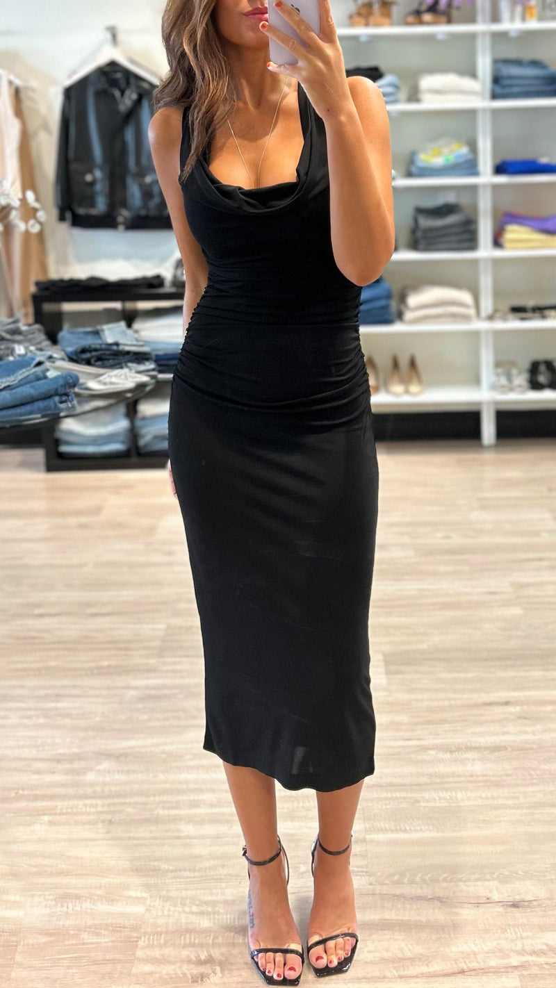 Amanda Uprichard Kahlo Cowl Midi Dress in Black