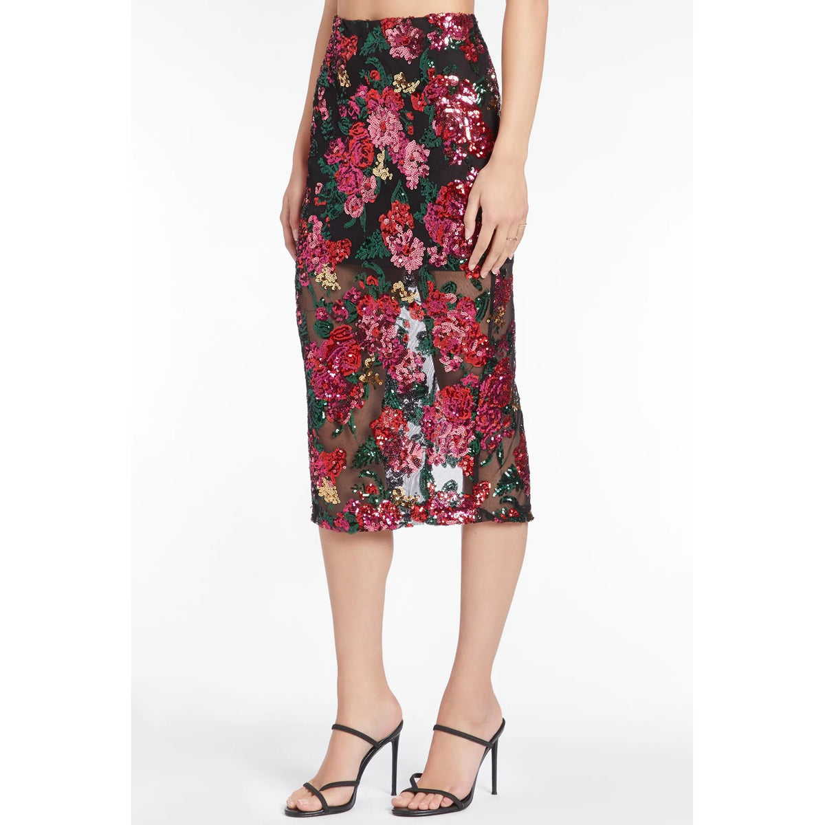 Amanda Uprichard Kismet Sequin Skirt in Noir Dahlia Floral