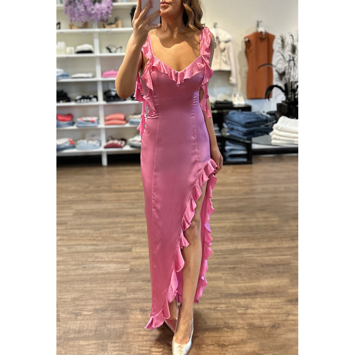 Amanda Uprichard Sonnet Ruffle Gown in Pompei Pink