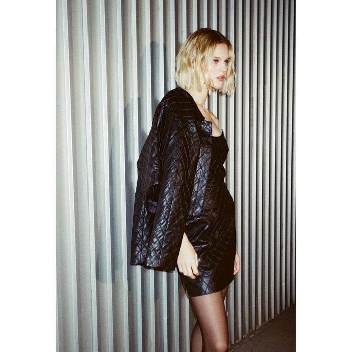 Amanda Uprichard Keisha Strapless Faux Leather Mini Dress in Black