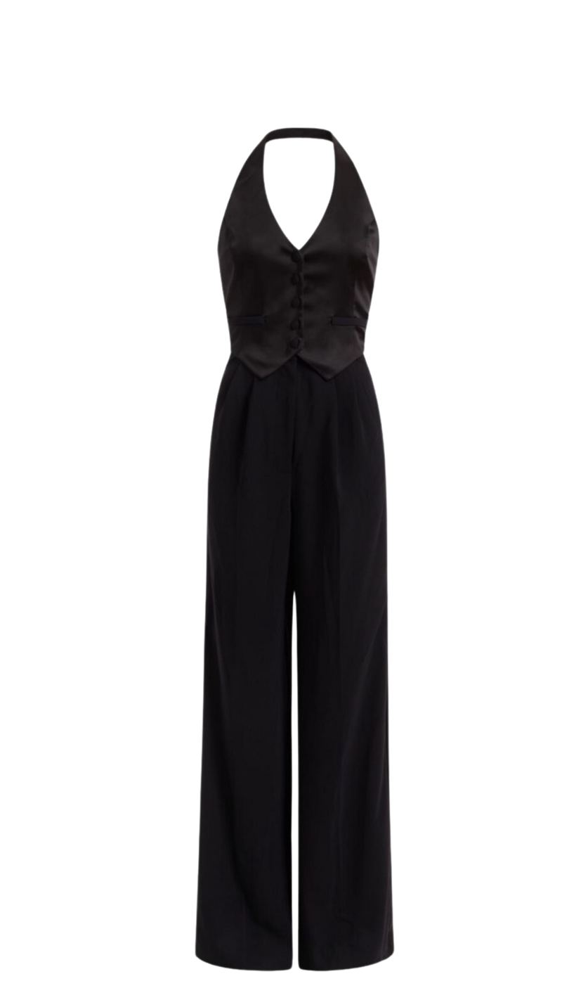 Amanda Uprichard Isadore Halter Jumpsuit in Black