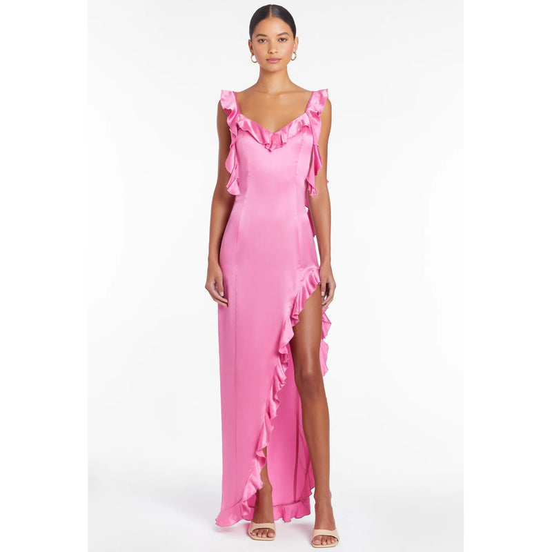 Amanda Uprichard Sonnet Ruffle Gown in Pompei Pink