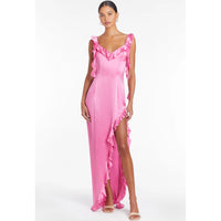 Amanda Uprichard Sonnet Ruffle Gown in Pompei Pink