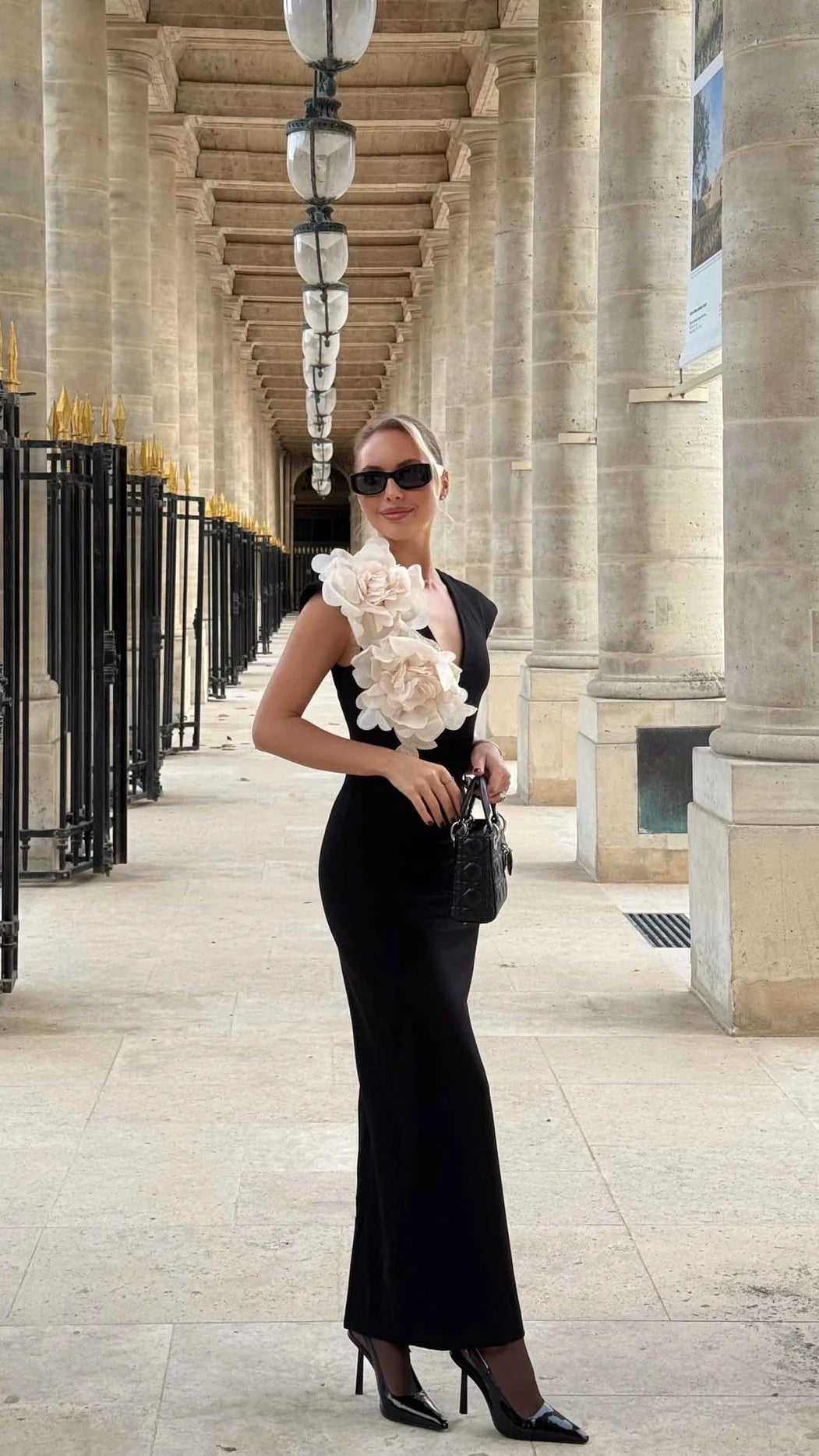 Elliatt Zahara Flower Shoulder Midi Dress in Black