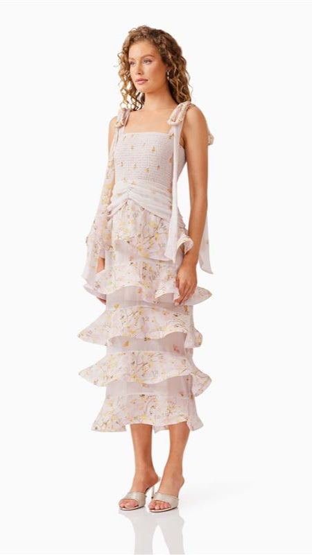 Elliatt Tulsia Ruffle Maxi Dress in Pink Multi