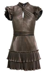 Saylor Izel Pleated Ruffle Mini Dress in Platinum