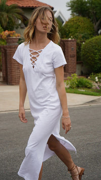 LNA Bel Air Lace Up Dress in White