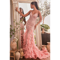 CD Feathered Mermaid Gown in Rose