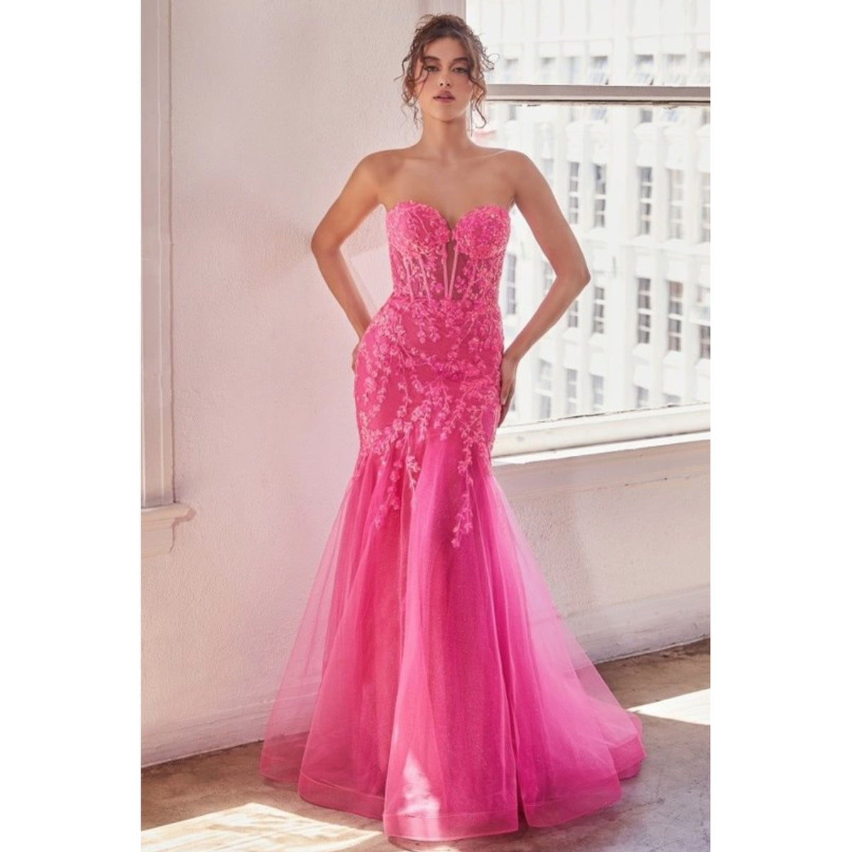 CD Strapless Embellished Mermaid Gown in Hot Pink