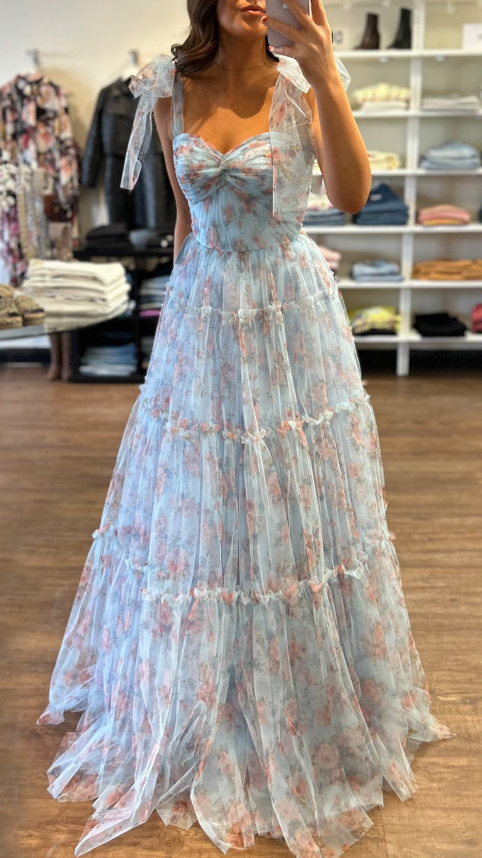 CD Layered Tulle Gown in Floral