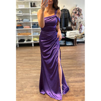 CD One Shoulder Satin Draped Gown in Nova Purple