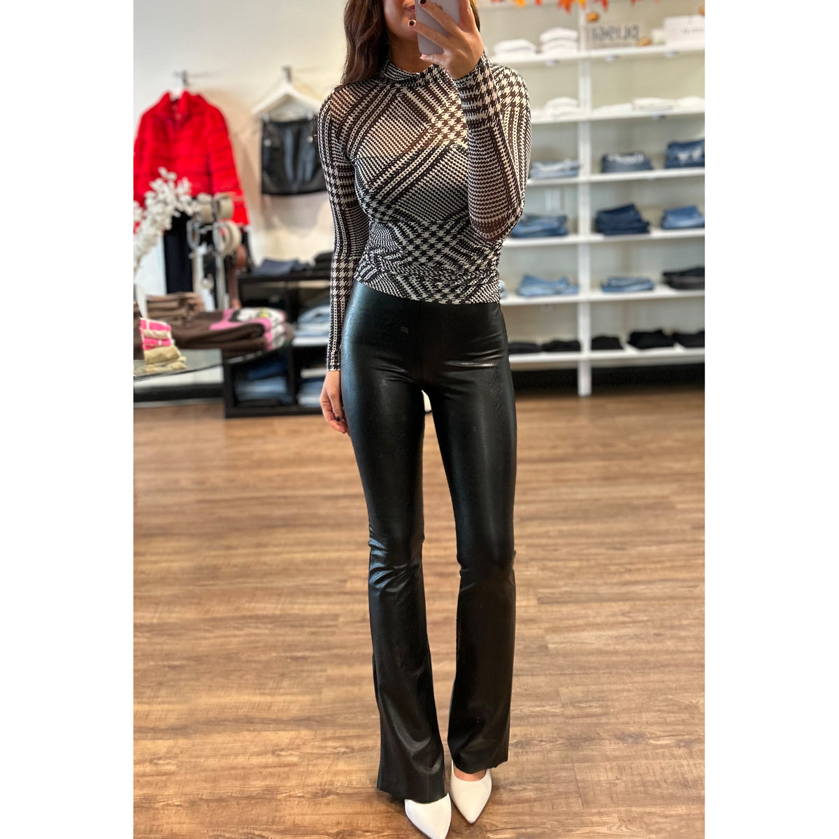 Commando Faux Leather High Waisted Flare Legging in Black
