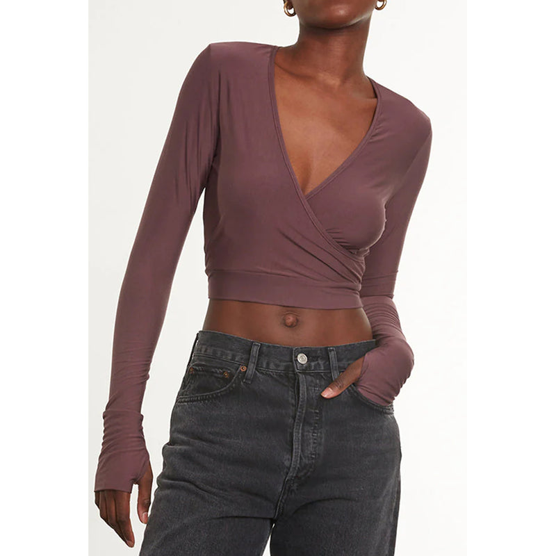Commando Butter Wrap Top with Thumb Holes in Mink