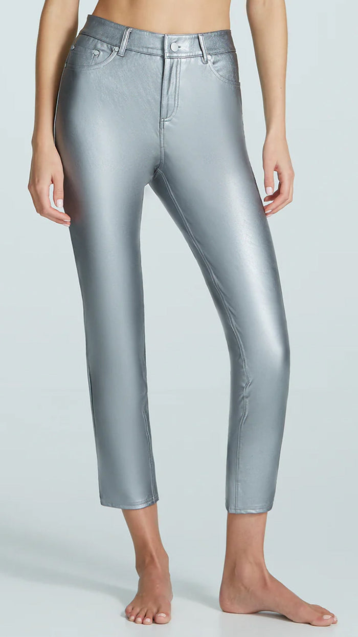 Commando Faux Leather High Waisted Five Pocket Pant in Platinum