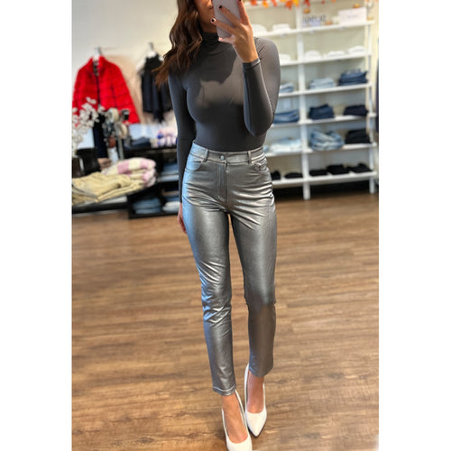 Commando Faux Leather High Waisted Five Pocket Pant in Platinum