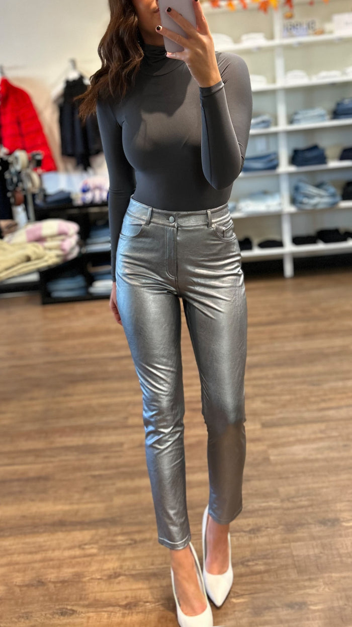 Commando Faux Leather High Waisted Five Pocket Pant in Platinum