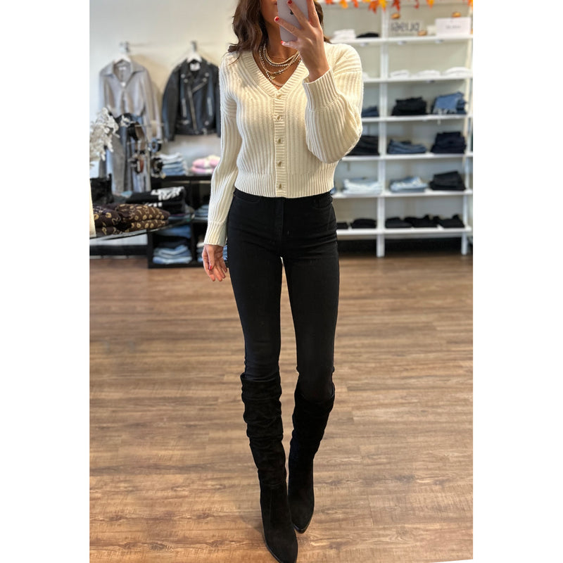 Naadam Cashmere Super Luxe Fisherman Balloon Sleeve Cardigan in White