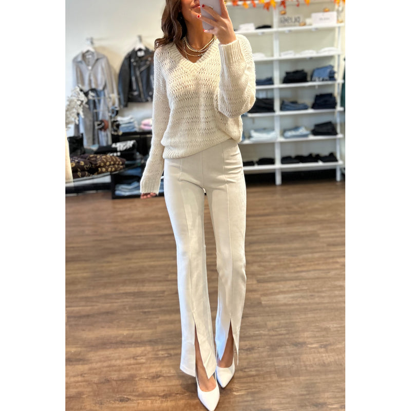Naadam Alpaca-Blend Open Stitch V-Neck Sweater in White