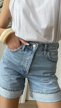 AGOLDE Denim Dame High Rise Cuff Shorts in Tension