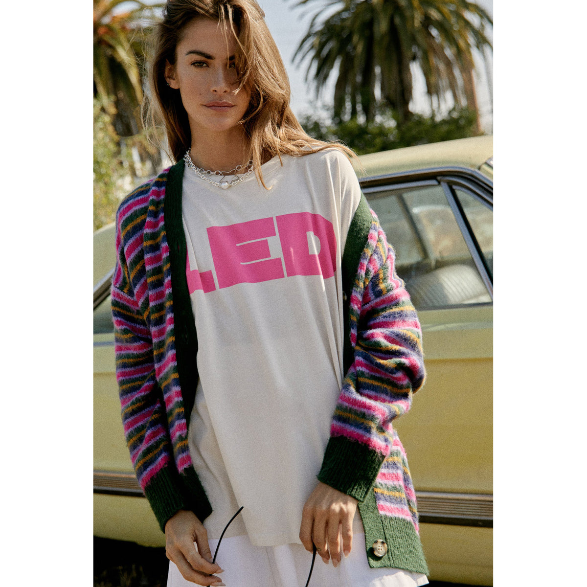 DAYDREAMER Led Zep Mech Tee in Cream/Hot Pink