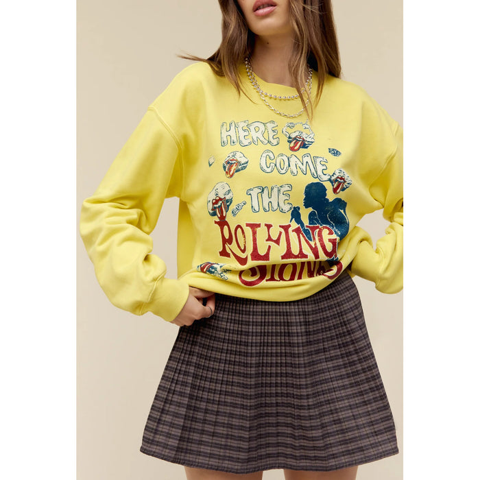 DAYDREAMER Rolling Stones Here Comes The Stones Crew Neck Sweatshirt in Yellow