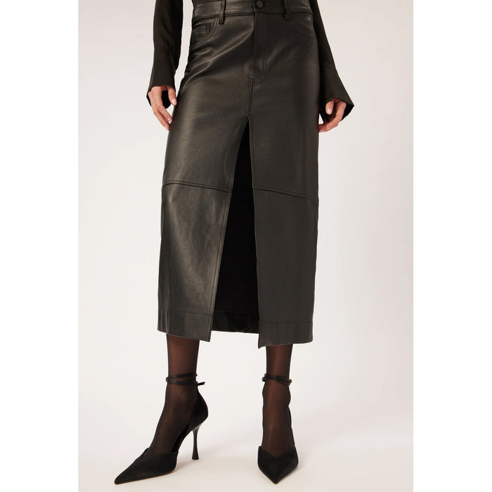 DL1961 Denim Asra Low Rise Leather Maxi Skirt in Obsidian