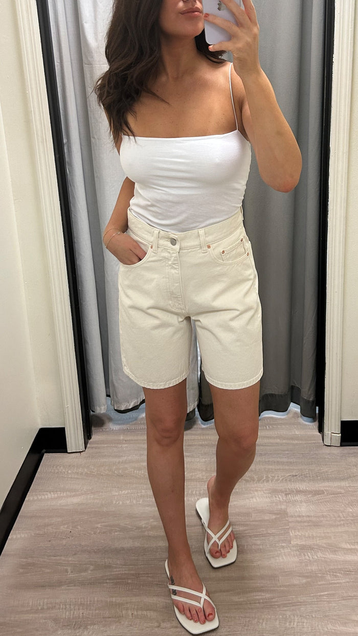 DL1961 Denim Taylor High Rise Shorts in Flax