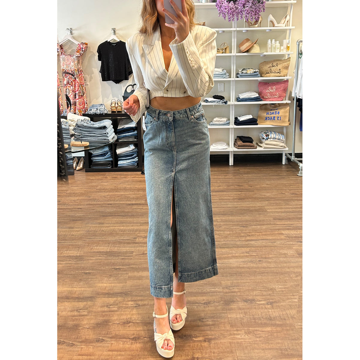 DL1961 Denim Asra Maxi Skirt in Aged Mid