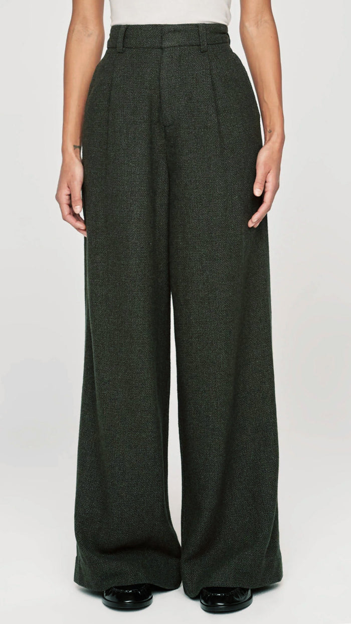 DL1961 Denim Hepburn Wide Leg High Rise Pleated 32" Pant in Evergreen