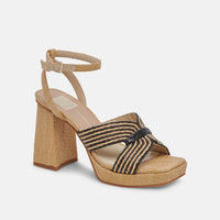Dolce Vita Aries Chunky Block Heeled Sandal in Black/Natural Raffia