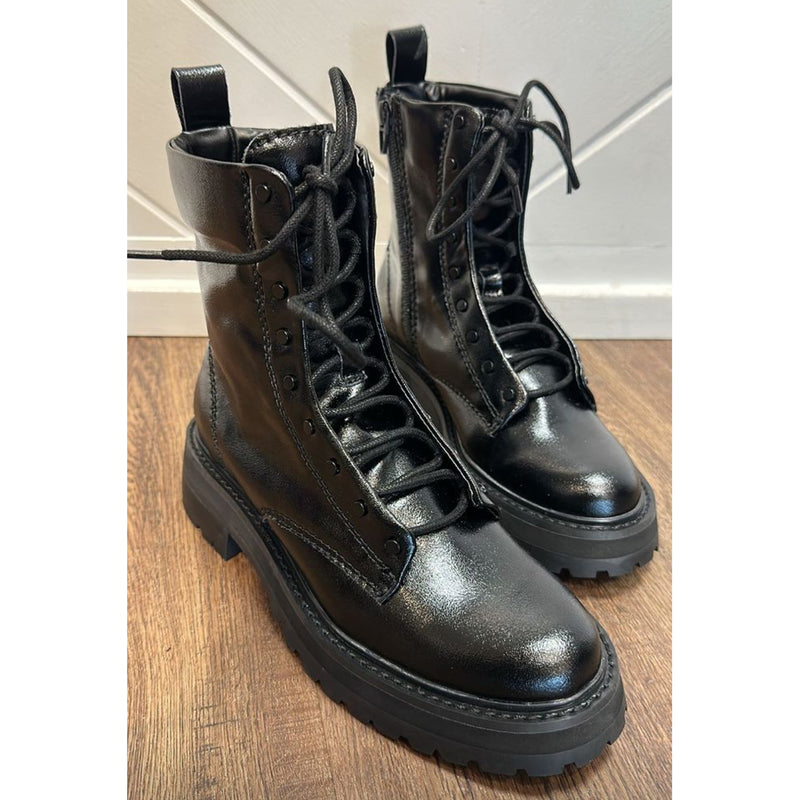 Dolce Vita Rainer Combat Boot in Midnight Crinkle Patent