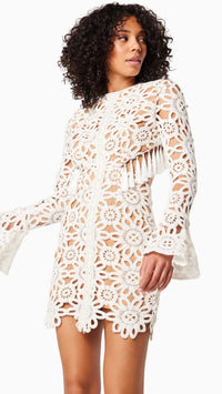 Elliatt Live Long Sleeve Cutout Lace Mini Dress in Ivory