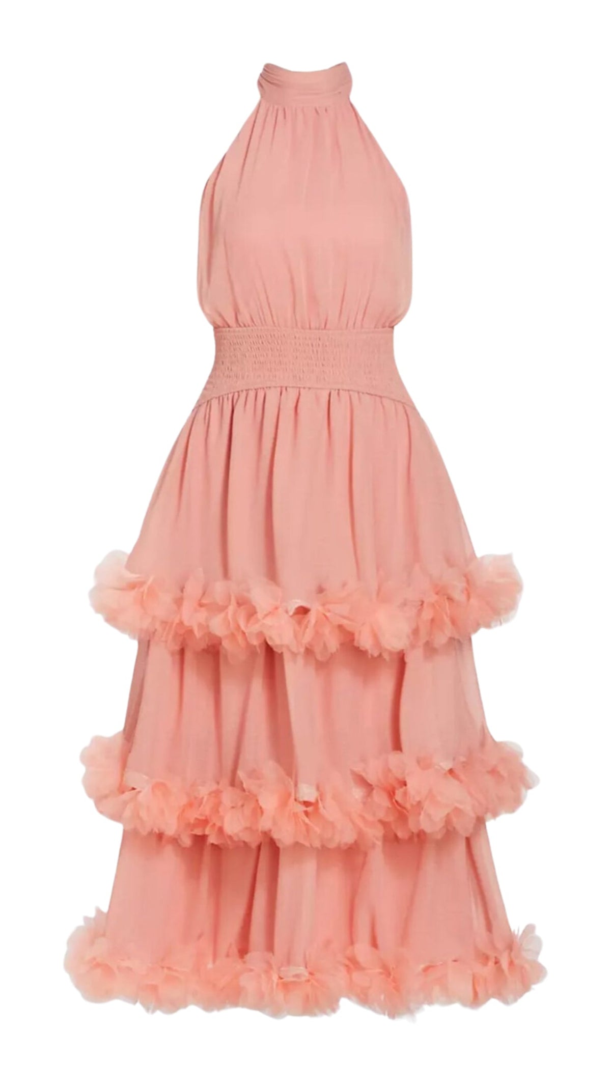 Elliatt Nereida Tiered Halter Dress in Rose