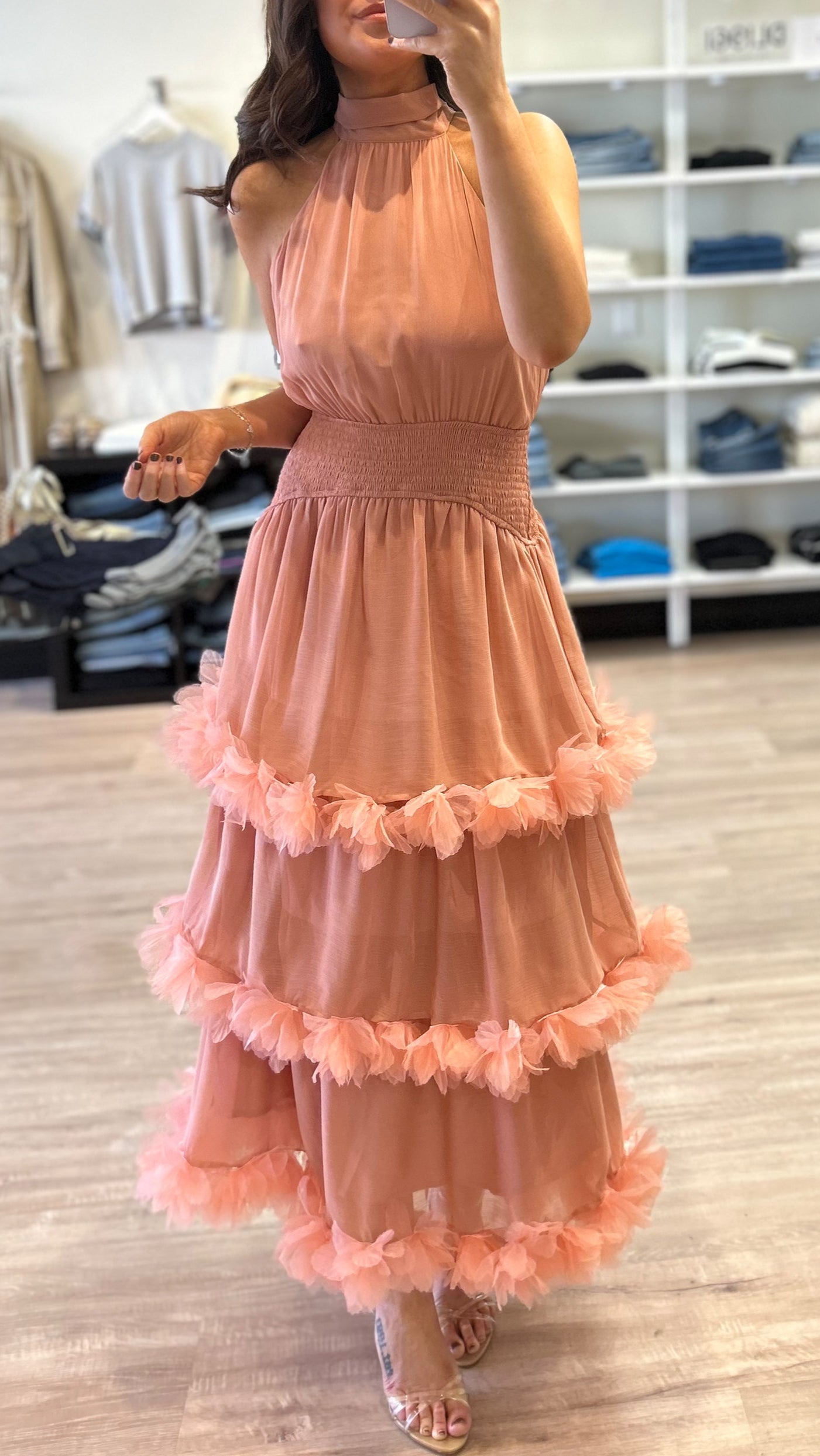 tiered halter dress Kaelia Maxi Sparkle Brown Non Strech West K Women's Alexis Tiered
